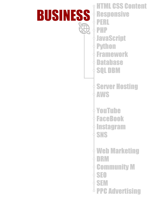 ЂBUSINESS̎ށBHTML CSS ContentAResponsiveAPERLAPHPAJavaScriptAPythonAFlashADatabaseASQL DBMAerver HostingAYouTubeAVimeoAFaceBookASNSAWeb MarketingADRMACommunity MASEOASEMAPPC Advertising